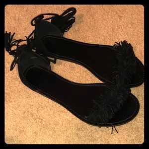 NWOT Blank Wrap Fringe Sandals